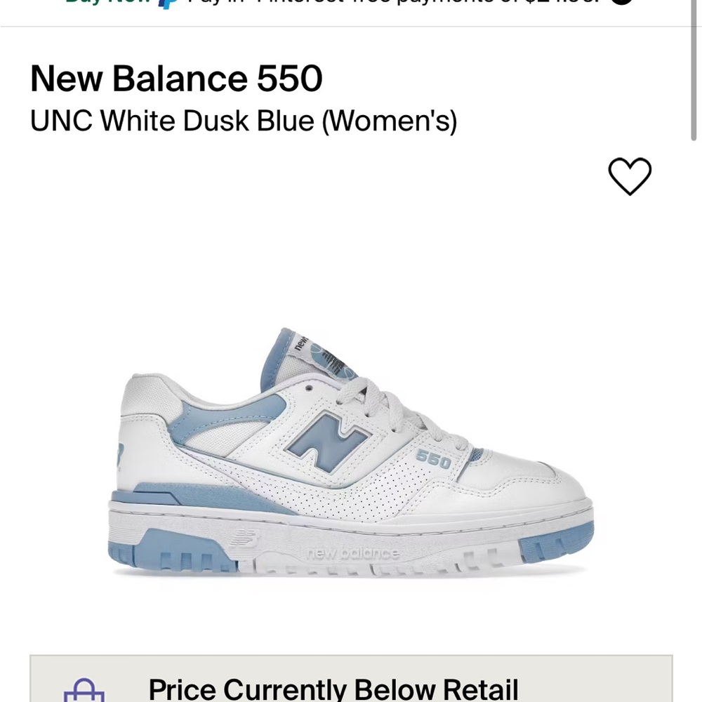 New Balance 550 UNC White Dusk Blue size 7.5 women’s